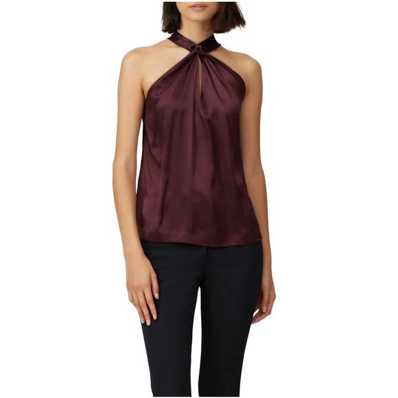 Parker Deep Purple Dallas Silk Halter Cutout Bow Top - Picture 1 of 8